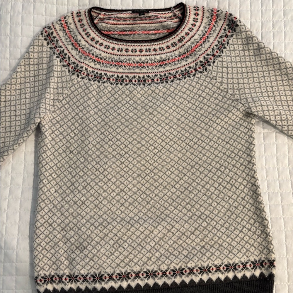 Talbots Women's Fair Isle Sweater size Medium.- Gray, cream, black & pink. Soft.